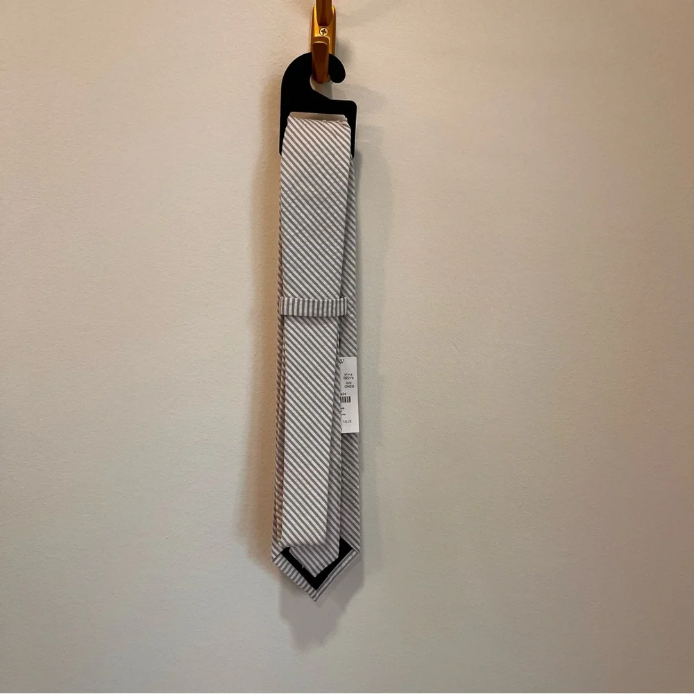 J. CREW Mens Tie Gray‎ WHITE STRIPED Sear Sucker Cotton Skinny NWT BZ270 3inch